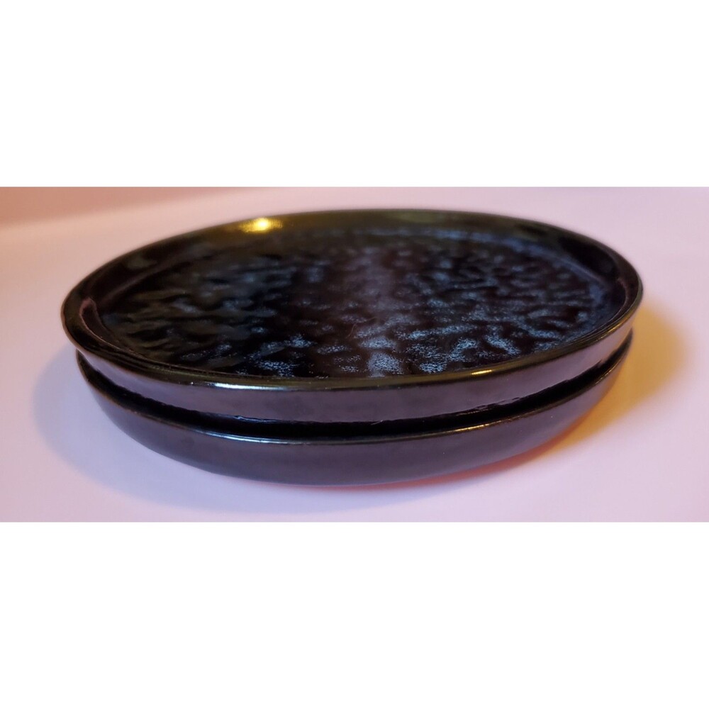 2 Appetizer Plates CAPRI B+B Blue & Black BREAD & BUTTER Small Stoneware Party